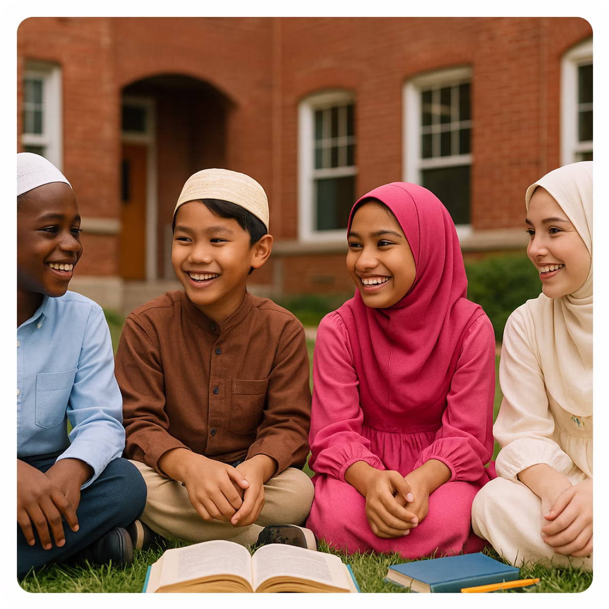 group of children holding books